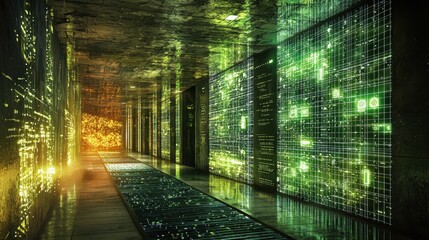 Futuristic High-Tech Environment Showcasing Privacy Vulnerabilities in Digital Systems