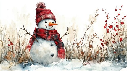 Obraz premium Charming Snowman with Red Scarf Isolated on White Background