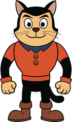 Smiling Cartoon Cat in Red Shirt 