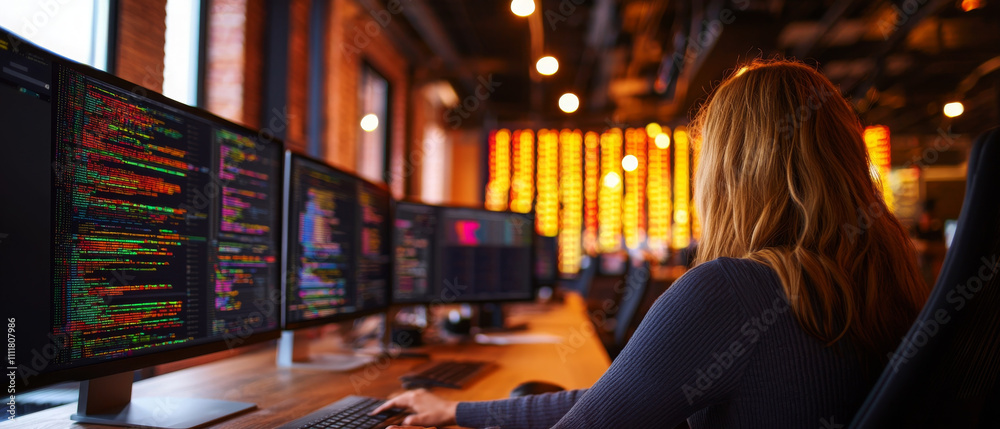 Wall mural managing data visualization in modern office environment