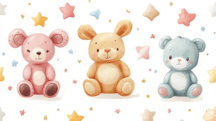 Obraz premium Cute illustrated teddy bears and stars, perfect for children's decor or products.