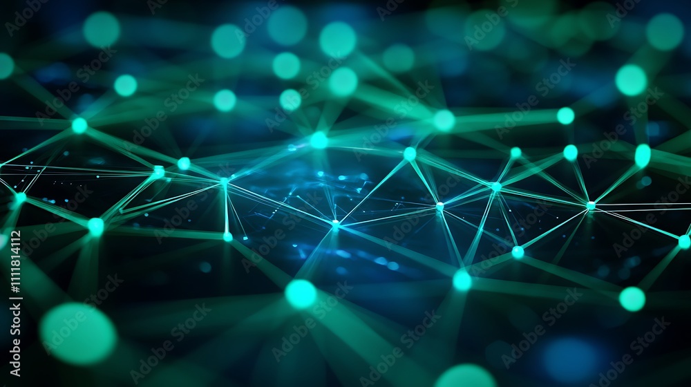 Poster abstract digital network concept with glowing nodes and lines interconnected in a seamless dark back