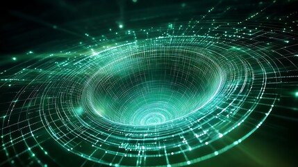 Obraz premium Abstract Digital Visualization of a Black Hole with Glowing Particles and Light Trails in Space