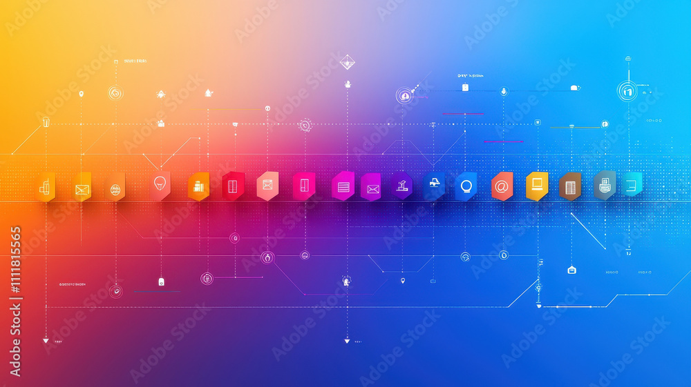 Poster timeline graph triangles concept. colorful timeline with icons representing various digital concepts