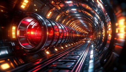 Obraz premium Futuristic Transportation System Inside A Cylindrical Tunnel