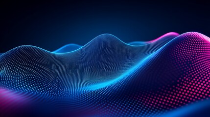 Fototapeta premium Abstract Digital Waves with Neon Highlights in Blue and Pink Colors Against a Dark Background