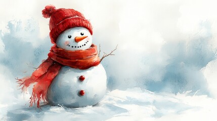 Obraz premium Charming Snowman with Red Scarf Set Against White Background