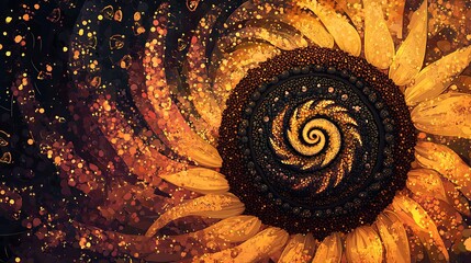 Golden Sunflower Spiral Artistic Abstract Design