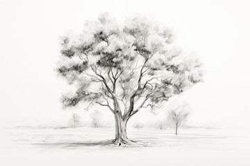 Fototapeta premium Handdrawn pencl illustration of a tree on the white background.