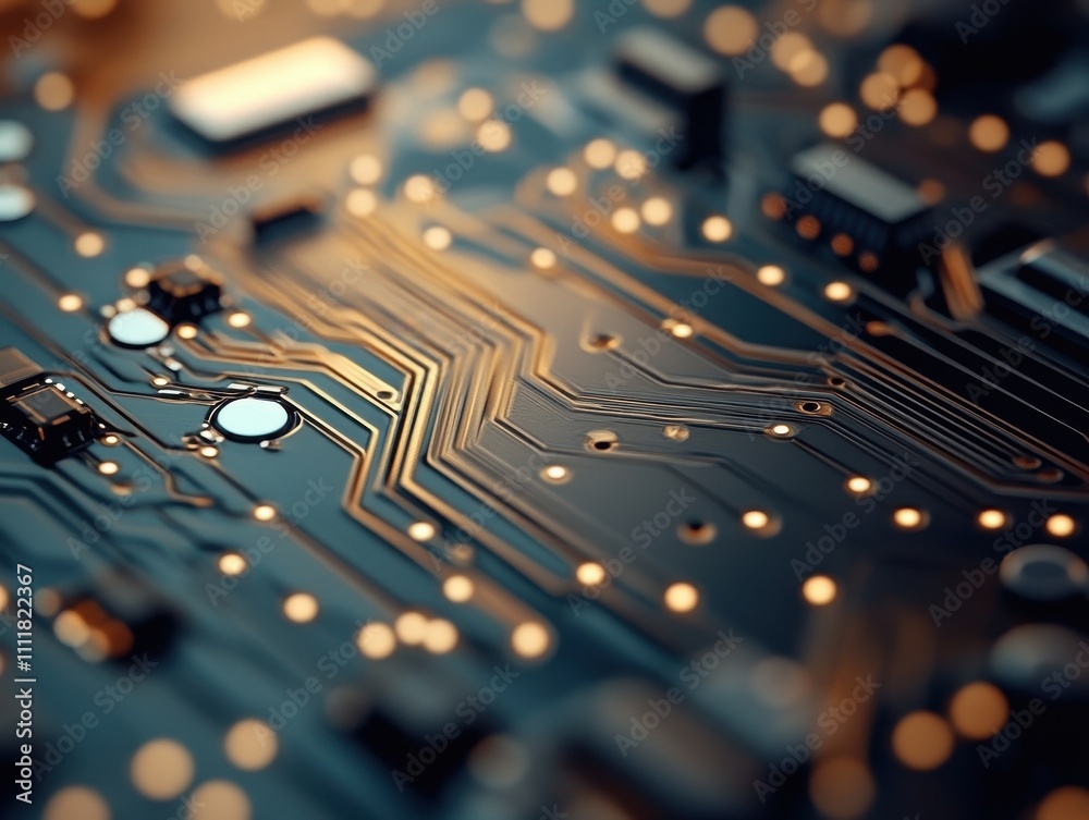 Aufkleber Closeup View Of A Circuit Board With Illuminated Components