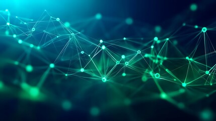 Abstract Network Structure with Light Effects in Blue and Green Tones Representing Digital Connectivity and Data Flow