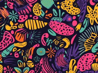 Naklejka premium Abstract Colorful Pattern with Organic Shapes and Floral Motifs