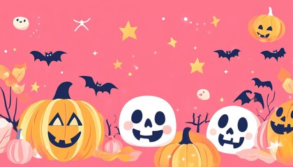 Obraz premium Happy Halloween Pumpkins Skulls Bats Stars Design
