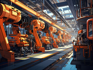 Gorgious Set of android character robot cartoon style futuristic machine for industrial use