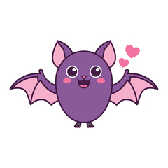 Cute Bat with Hearts Illustration