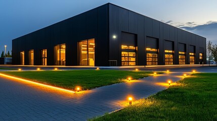 Night View of Modern Industrial Building Urban Landscape and Product Stock Innovation