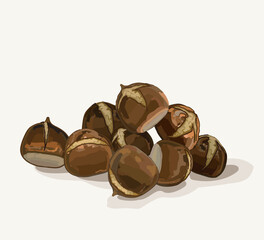 roasted chestnuts pile fall delicous food realistic vector illustration on white background