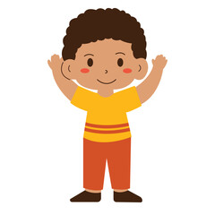 Happy boy in orange pants and yellow shirt. Perfect for children's clothing advertisements, family related content, and cheerful lifestyle designs