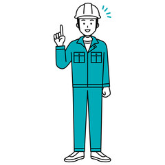 アイデアをひらめく作業員の男性（全身）