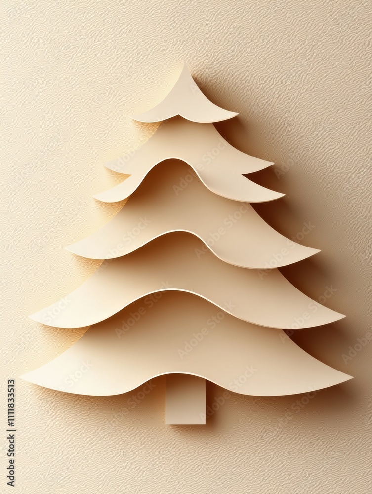 Poster This layered 3D paper Christmas tree creates a charming holiday design with blank space perfect for adding your own festive greetings and messages. Generative AI