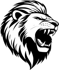 Lion side head black outlines monochrome vector illustration