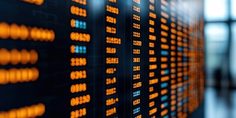 Investing in Emerging Markets concept. Digital display board showing flight information and status updates.
