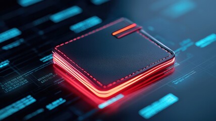 Investing in Emerging Markets concept. Modern digital wallet on a futuristic background with glowing elements.