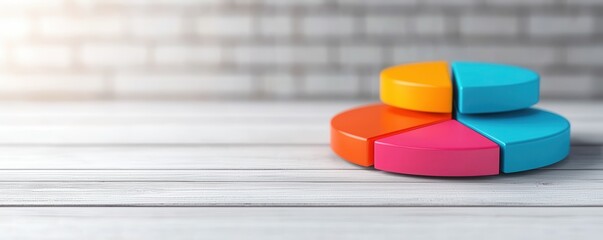 Investing in Emerging Markets concept. Colorful pie chart segments on a wooden surface.