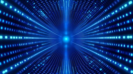 Obraz premium Futuristic Digital Tunnel with Bright Blue Lights and Radiating Patterns Creating a Hypnotic Illusion Effect