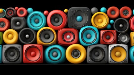 Colorful Music Speakers Wall  Audio Background  Sound System  Party  Disco  Concert