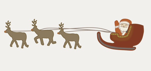 santa with reindeers on the white background giving presents during christmas night vector illustration