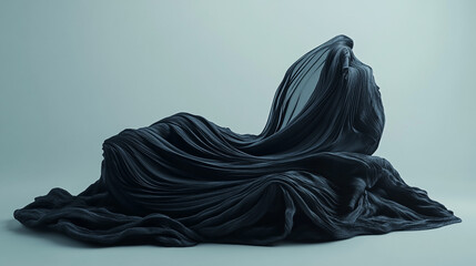 Fluid black sculpture representing movement and grace in a minimalist setting