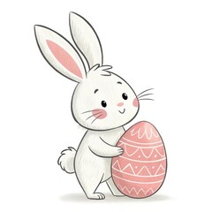Obraz premium Bunny Holding a Decorated Easter Egg in a Minimalist Illustration