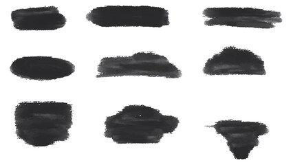 Set of black paint, ink, grunge, dirty brush strokes. vector.