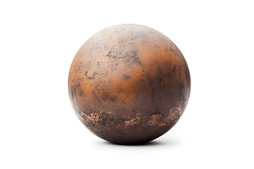 Old, weathered metal sphere with rust and patina, perfect for 3D modeling and texturing isolated on white