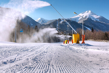 Fototapeta premium Ski resort Bansko, Bulgaria, cable car