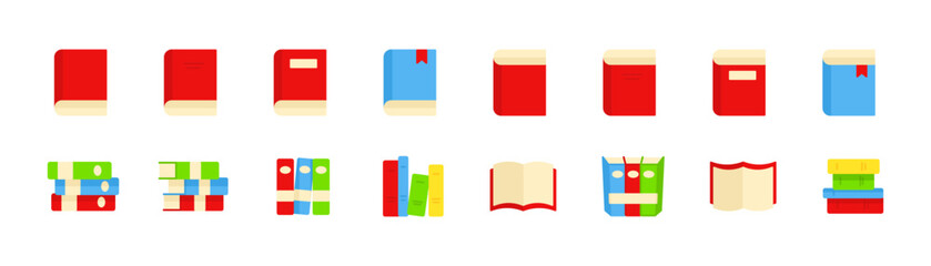 Book collection icons. Flat style. Vector icons.