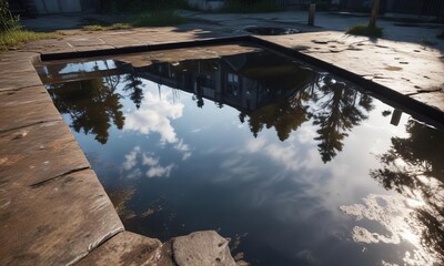 Large puddles create a reflection pool effect , puddles, water features