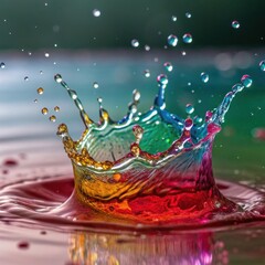 Water Droplet Splash with Colorful Reflections