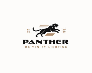 Fototapeta premium Black Panther silhouette logo cougar wild speed motor logo template for business