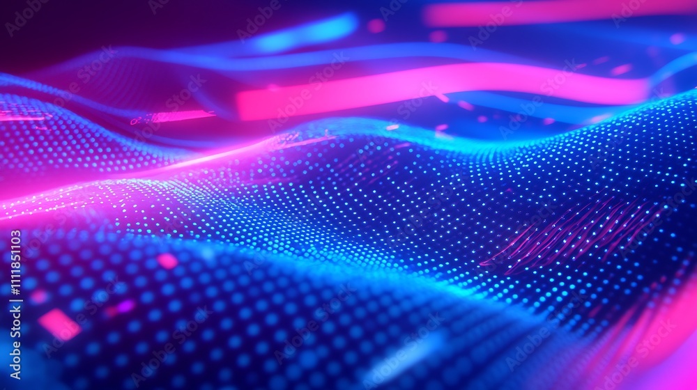 Poster vibrant abstract background with waves of light and colorful neon patterns in digital space