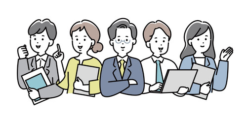 5人の会社員のイラスト素材 チームワーク