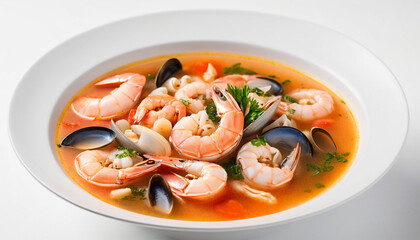  Seafood soup in a white bowl perfect for dinner