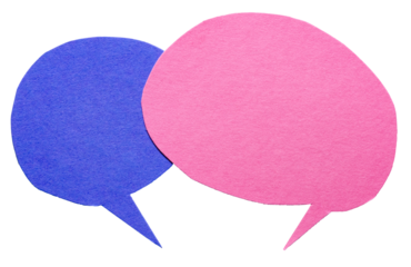 Blue pink blank cut out cardboard paper speech bubbles with rough edges and copy space for text on transparent png background design element