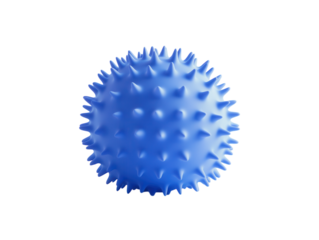 Blue spiky massage ball, isolated on a white background.  PNG transparent.