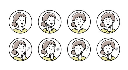 若い女性の正面と横顔のシンプルな顔アイコンのイラスト素材