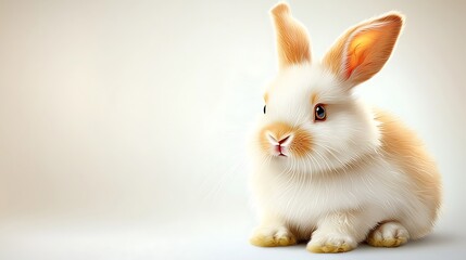Obraz premium A cute fluffy white rabbit with floppy ears and a twitching nose, sitting on its hind legs and looking curiously at the viewer, isolated on a crisp white background illustration.
