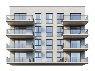 Obraz premium Modern building with vertical gardens on balconies, isolated on a white background. PNG transparent.