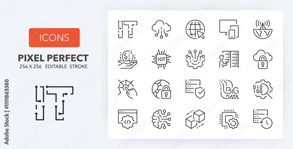 Wall mural line icons about information technoligies. contains such icons as cloud computing, internet, digital