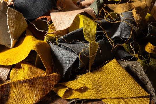 Linen fabric scraps. Selective focus